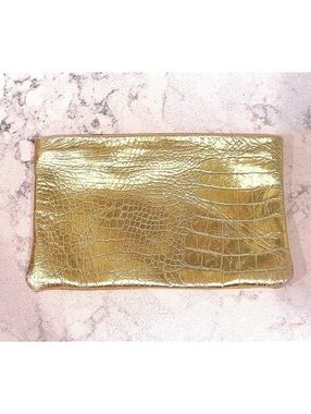 Sarah Stewart Penelope Gold Croc Lambskin Leather Clutch Handbag 9"